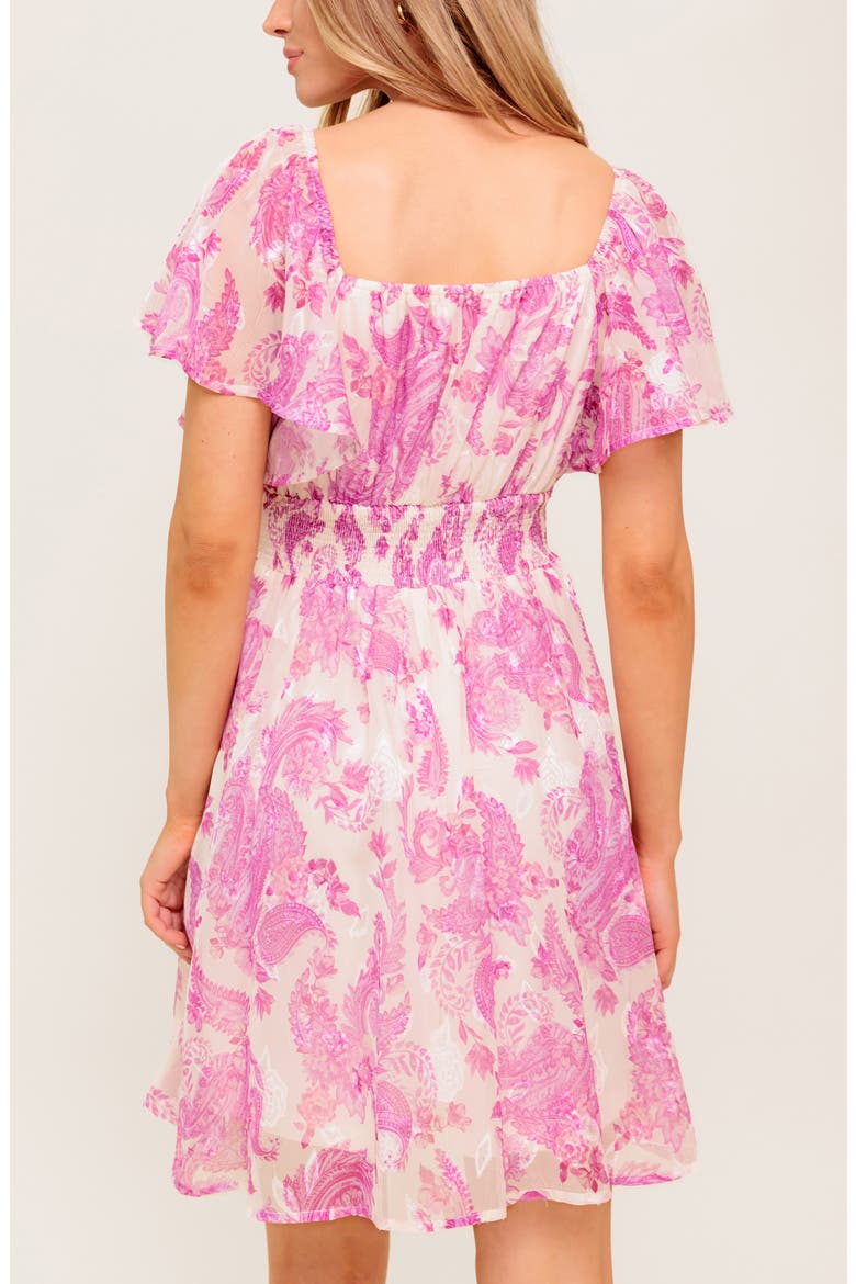 Flutter Sleeve Print Midi Dress, Alternate, color, IVORY PINK