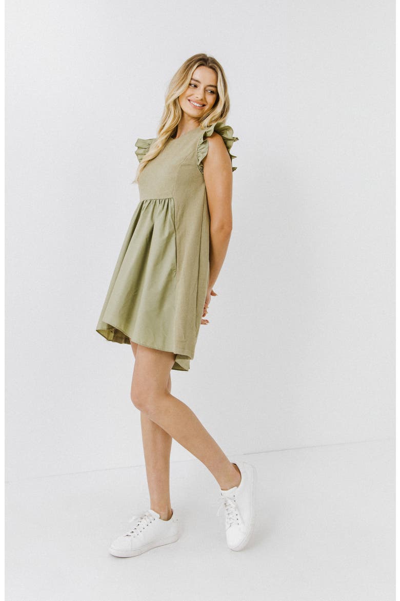 Mixed Media Ruffle Dress, Alternate, color, SAGE