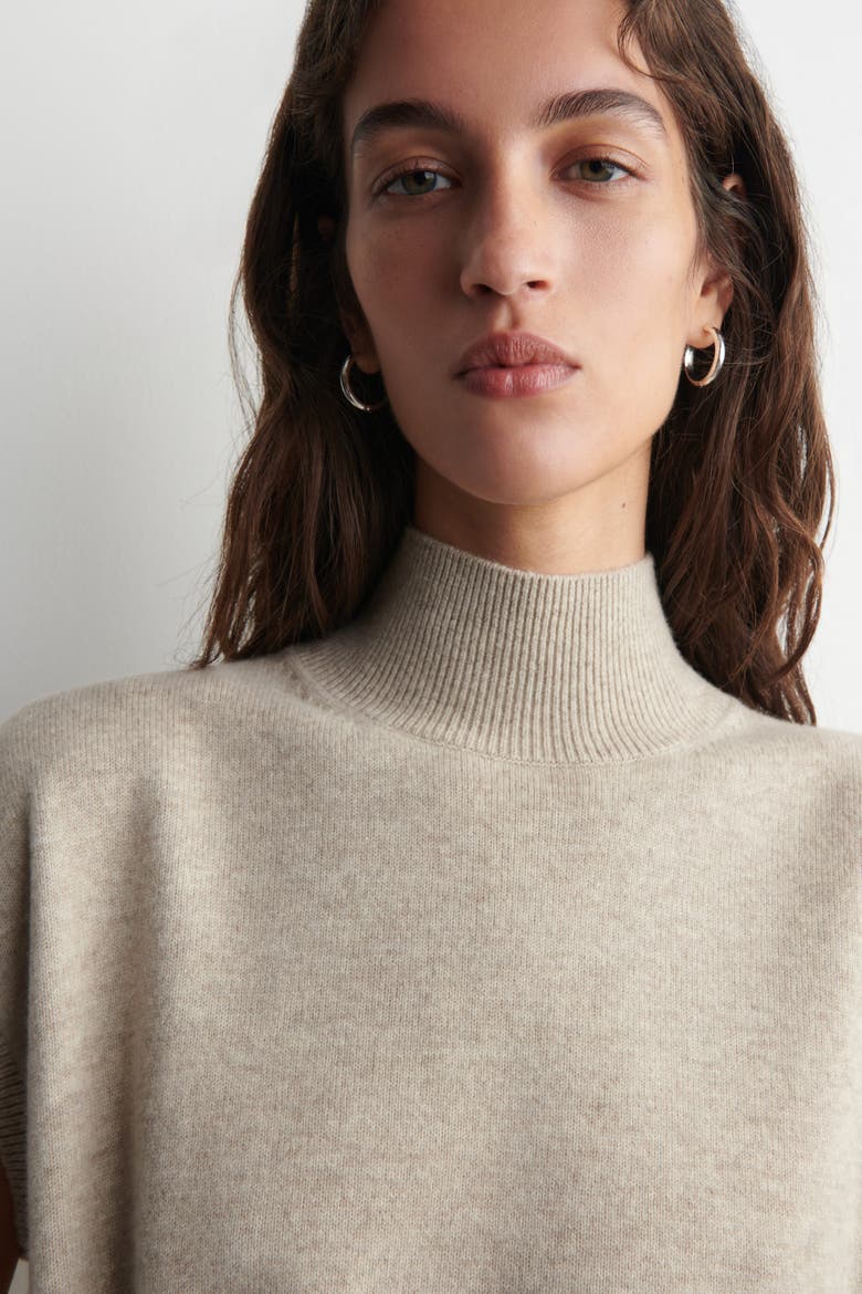 Belt-Detail Mock-Neck Wool Vest, Alternate, color, BEIGE MÉLANGE