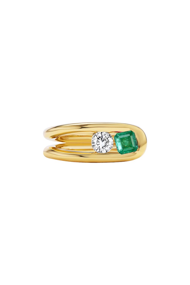 Impact Emerald & Diamond Ring, Main, color, YELLOW GOLD