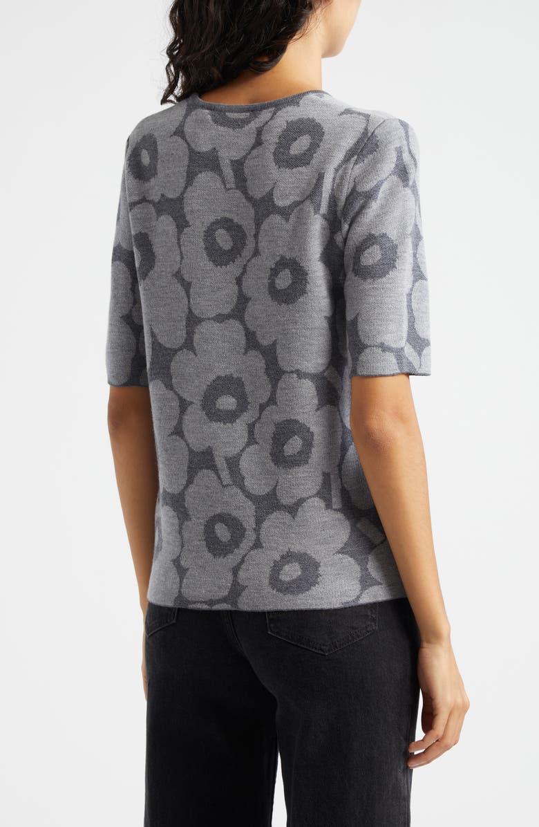 Marimekko Kehys Unikko Short Sleeve Wool Sweater, Alternate, color, Grey Dark Grey