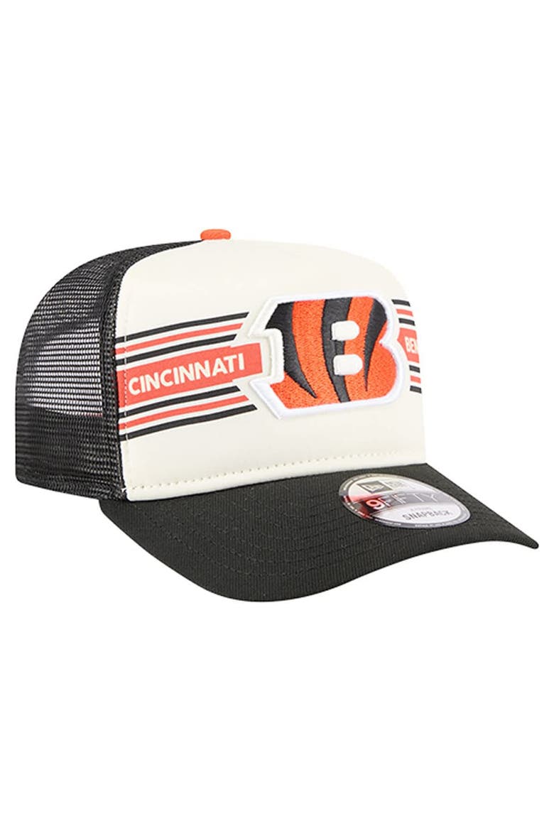 Men's New Era  Cream/Black Cincinnati Bengals Banner A-Frame 9FIFTY Trucker Snapback Hat, Alternate, color, Cream