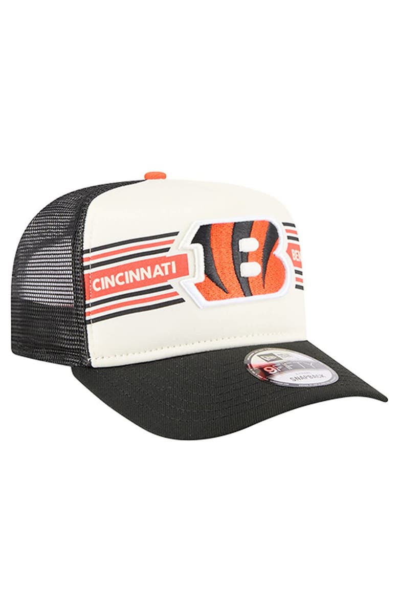 New Era Men's New Era Cream/Black Cincinnati Bengals Banner A-Frame 9FIFTY Trucker Snapback Hat, Alternate, color, Cream