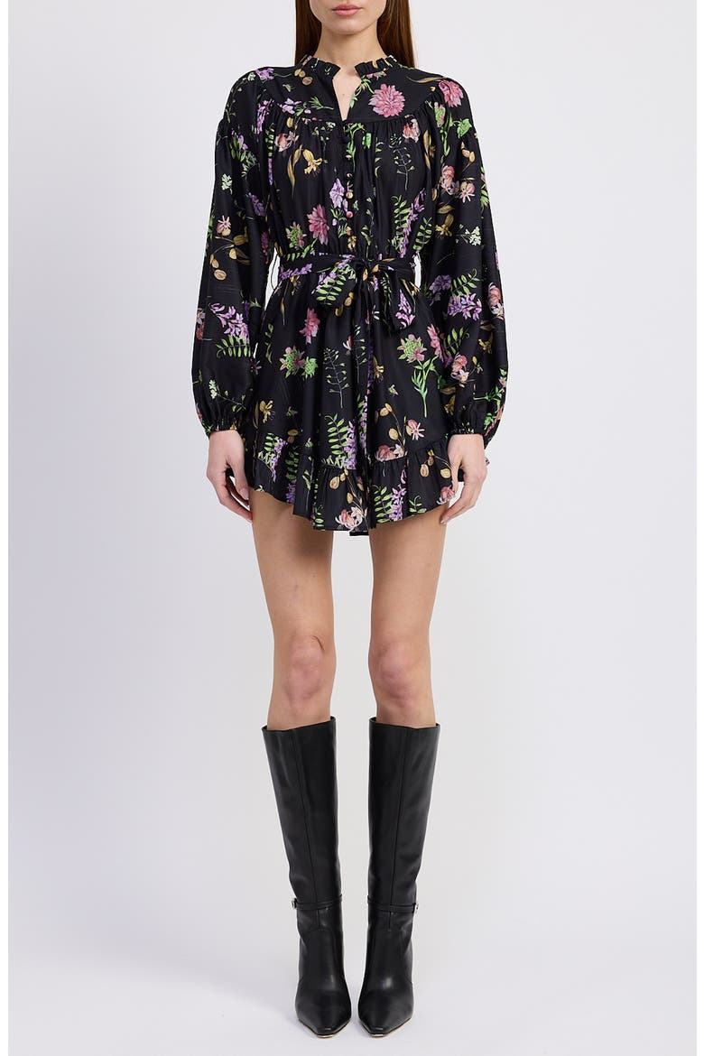 Harper Metallic Floral Long Sleeve Minidress, Main, color, BLACK GOLD MULTI