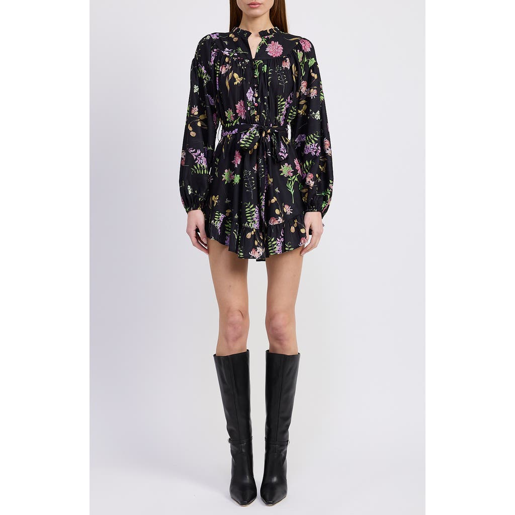 En Saison Harper Metallic Floral Long Sleeve Minidress In Black