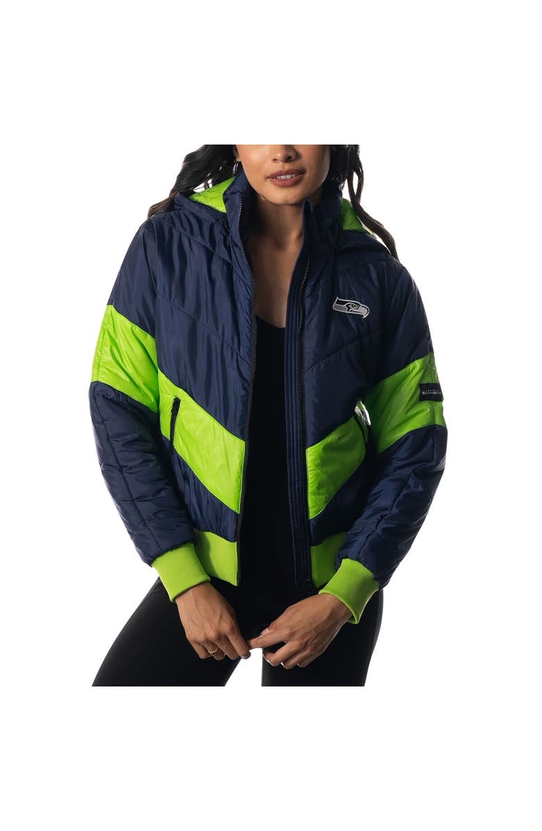 THE WILD COLLECTIVE Women's The Wild Collective College Navy Seattle Seahawks Puffer Full-Zip Hoodie, Main, color, 