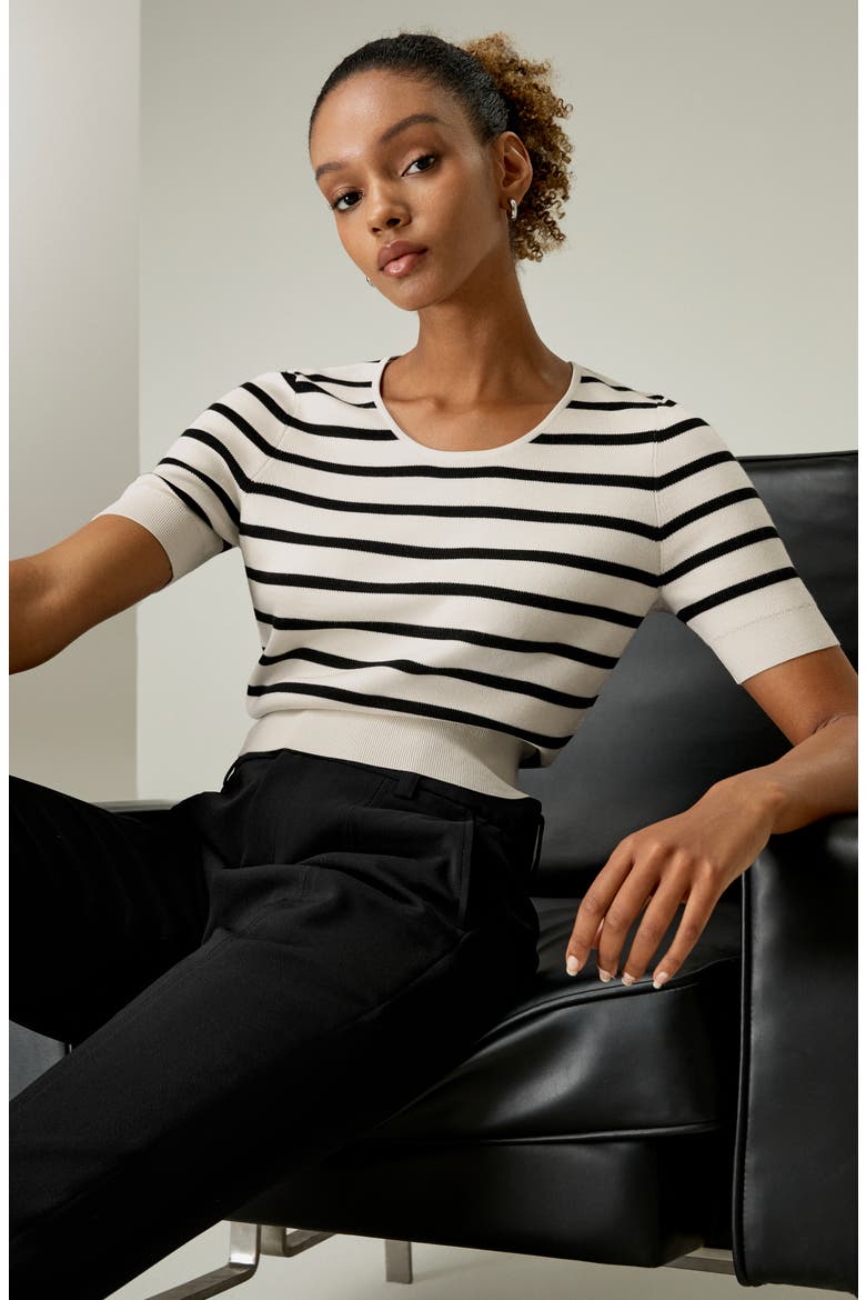 Silk Striped Cropped Knit Top, Alternate, color, White With Black Stripes