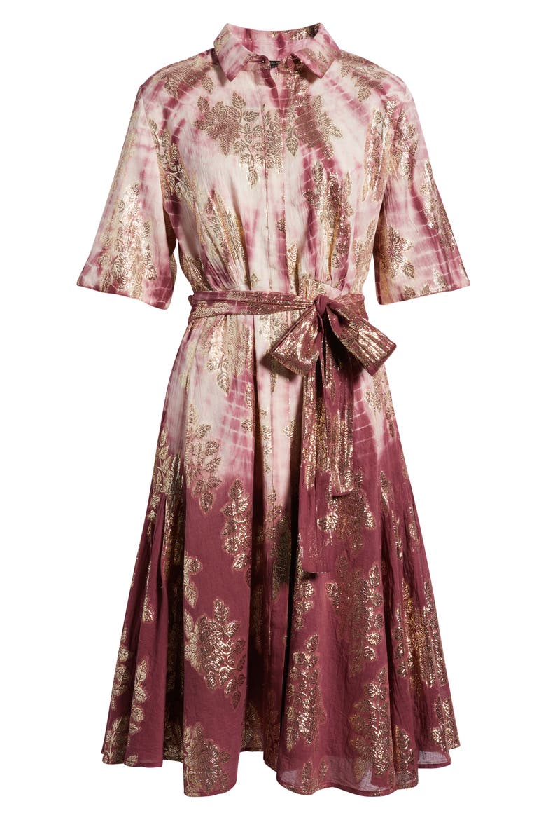 Tara Metallic Print Tie Waist Dress, Alternate, color, ROSE MULTI