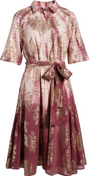 KOBI HALPERIN Tara Metallic Print Tie Waist Dress