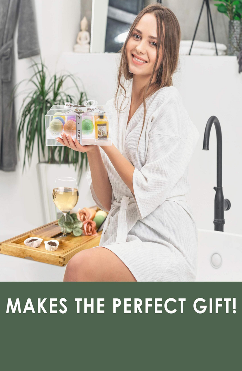 Lovery Premium Eco-Friendly Bathtub Caddy Gift Set, Alternate, color, Light Brown Bamboo