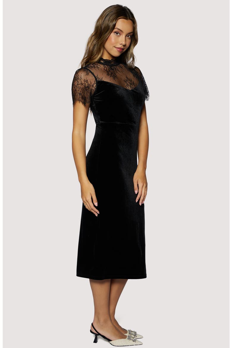 Fiorella Lace Velvet Maxi Dress, Alternate, color, BLACK