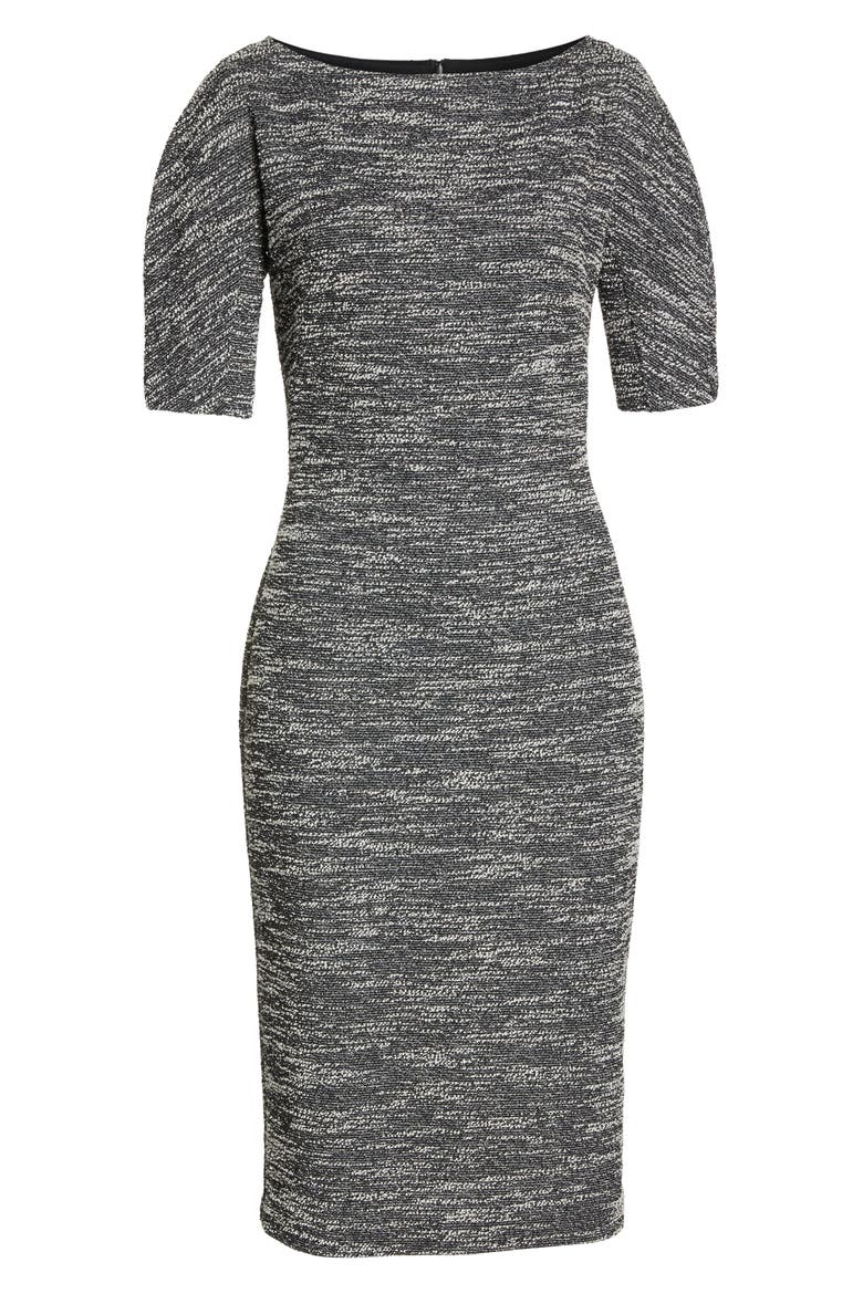 Textured Arc Sheath Dress, Alternate, color, BLACK/ SOFT WHITE