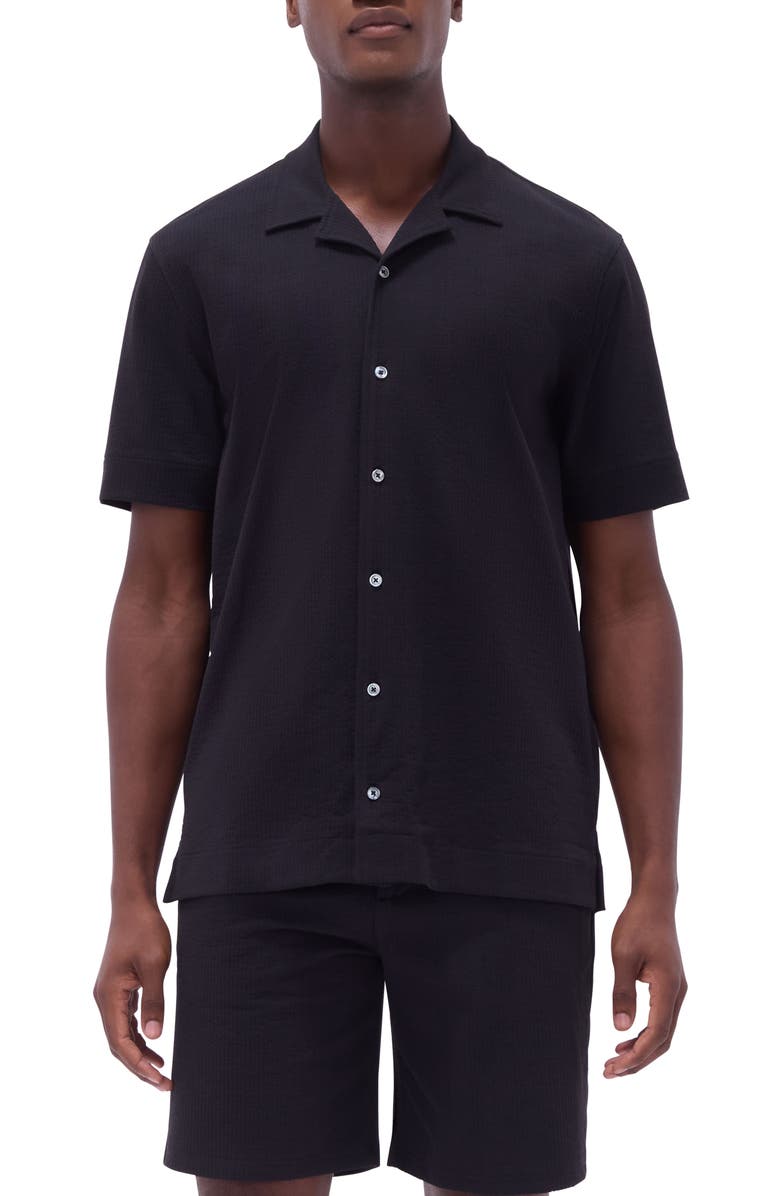 Bugatchi Camp Collar Short Sleeve Button-Up Shirt, Main, color, Black