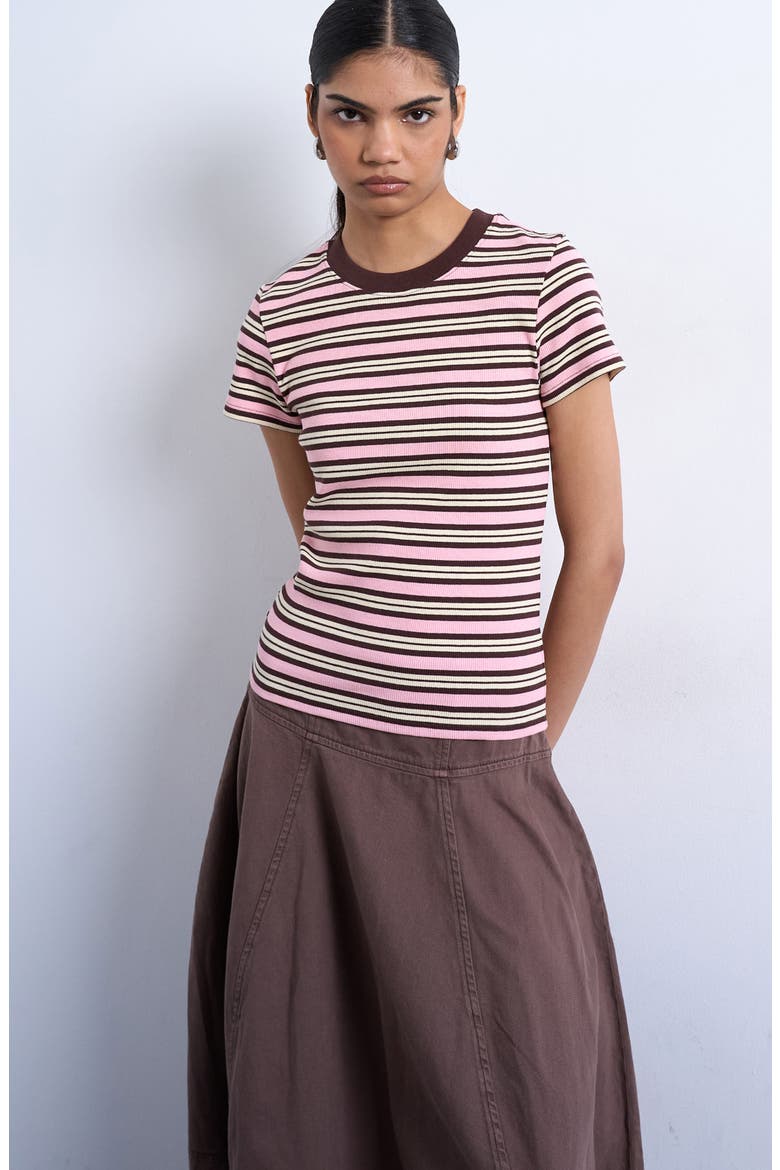 Stripe Short Sleeve Stretch Cotton Rib T-Shirt, Alternate, color, PINK MULTI