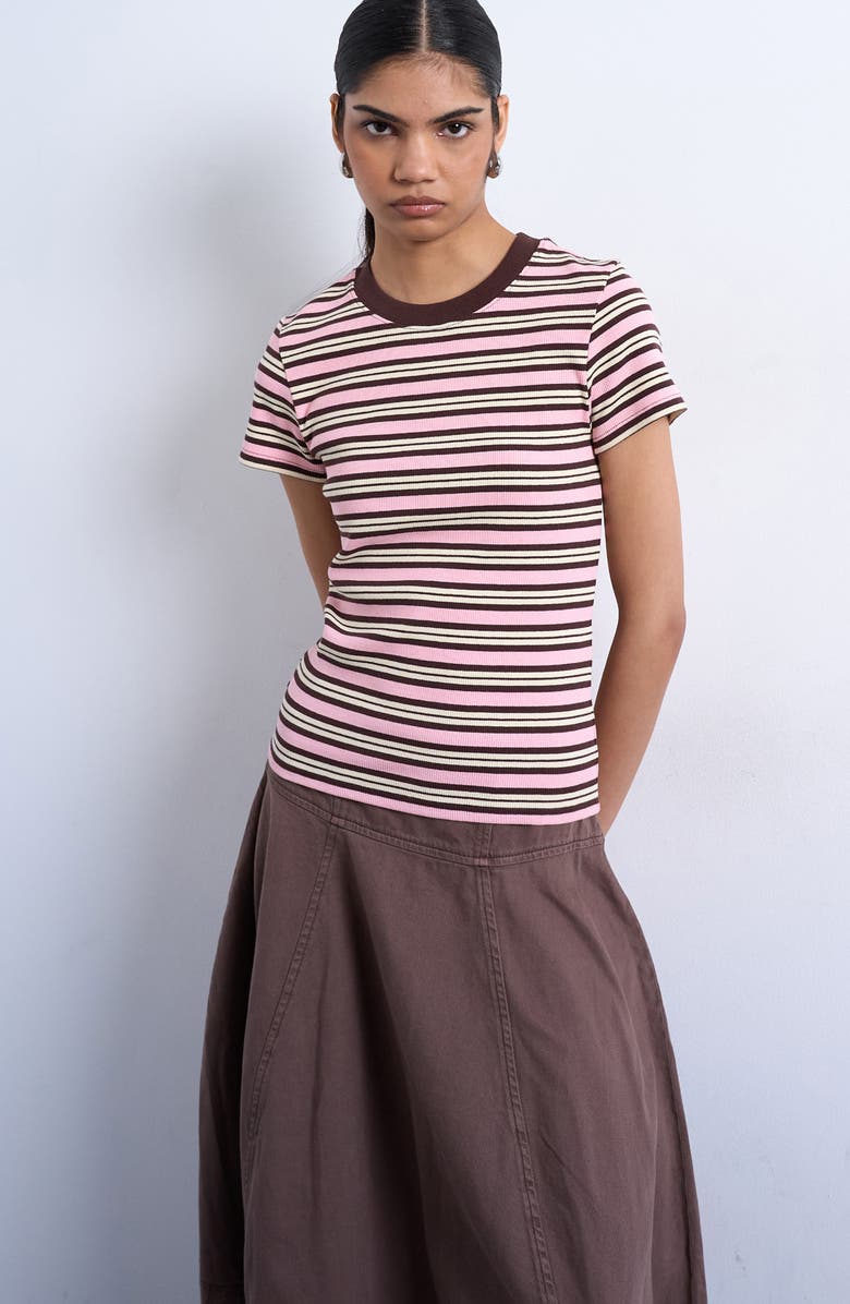 Topshop Stripe Short Sleeve Stretch Cotton Rib T-Shirt, Alternate, color, 