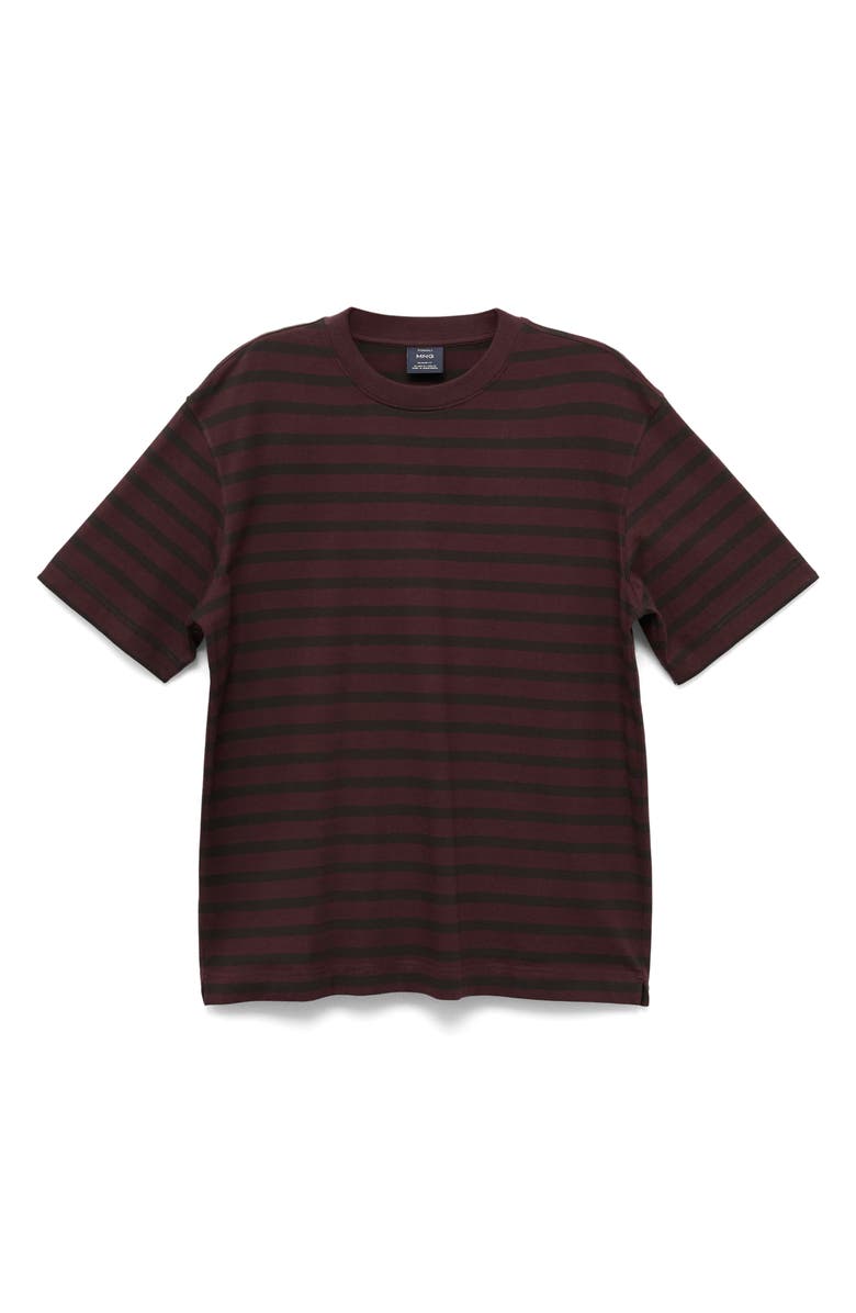 MANGO Stripe Relaxed Fit Cotton Crewneck Shirt, Alternate, color, Wine