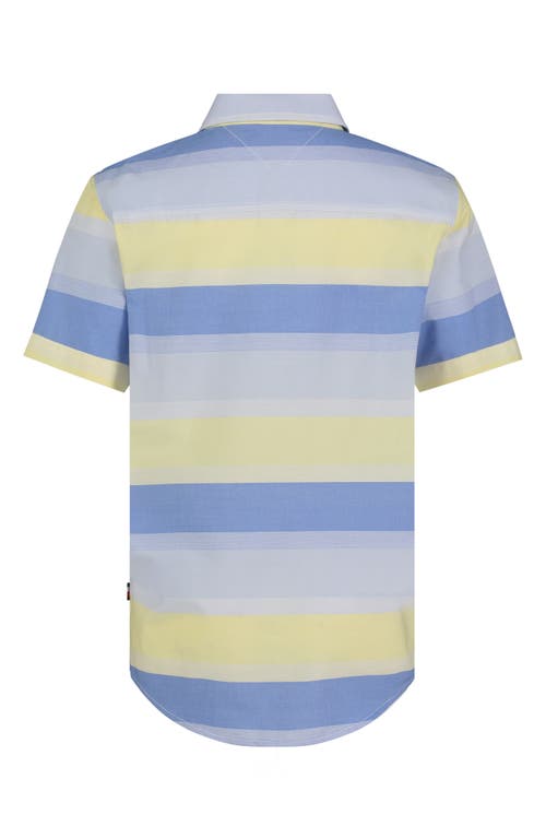 Tommy Hilfiger Kids' Stripe Short Sleeve Button-up Shirt In Popcorn