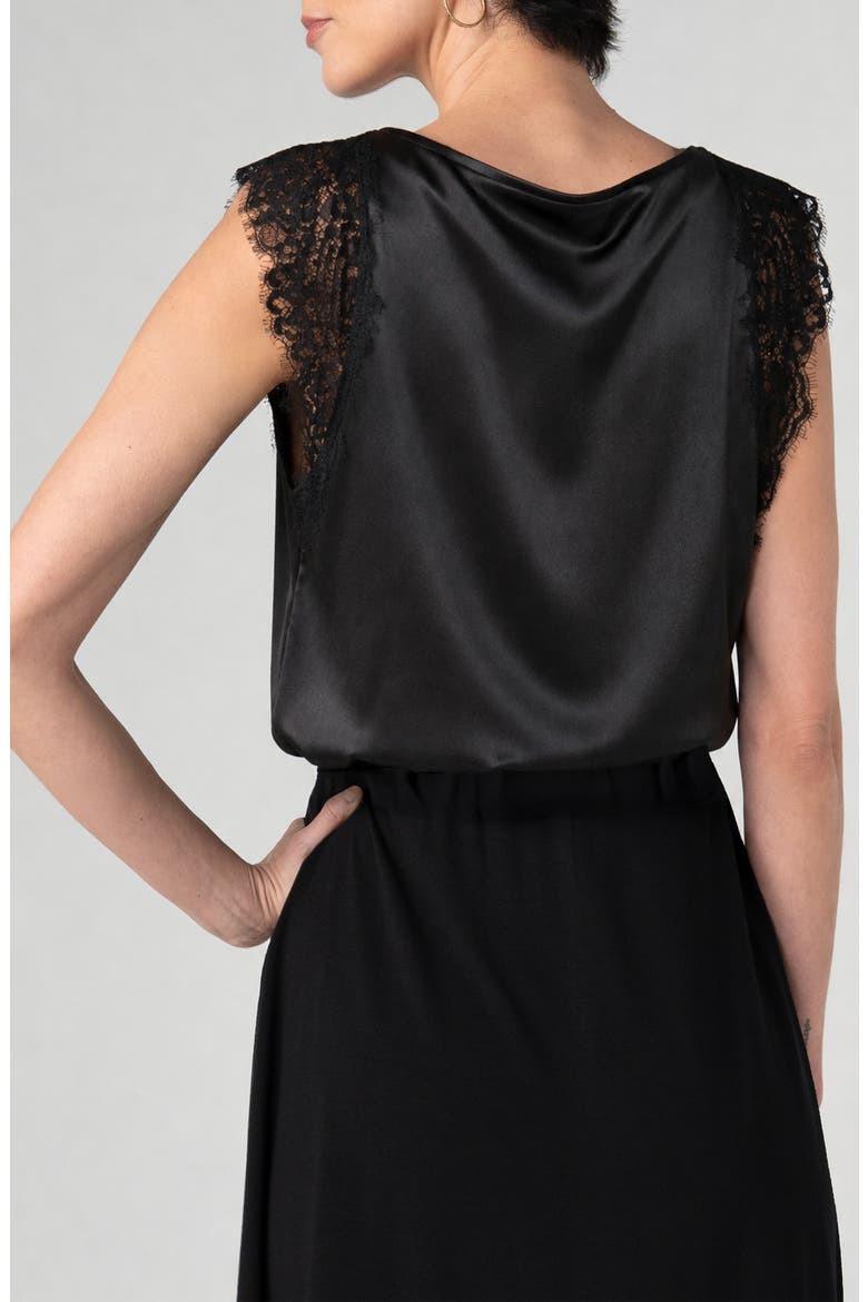 Lace Trim Satin Top, Alternate, color, BLACK