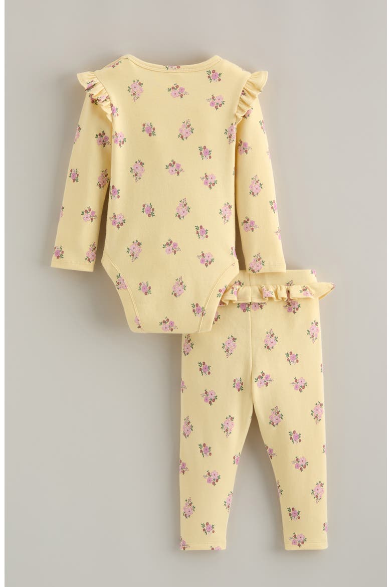 Floral Print Cotton Bodysuit & Leggings Set, Alternate, color, YELLOW CLOVER CLUSTERED DITSY