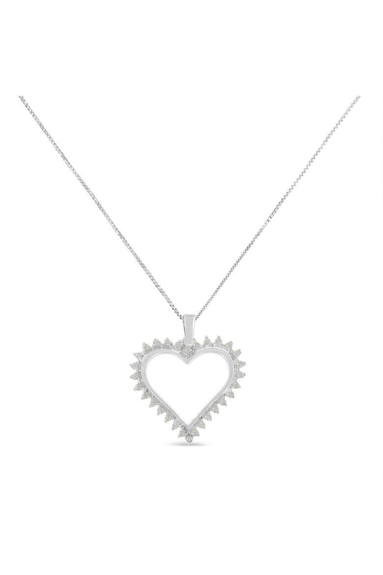Silver 1/4 cttw 3-Prong Diamond Open Heart 18" Pendant Necklace, Alternate, color, White