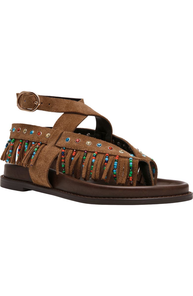 Steve Madden Wendell Beaded Fringe Ankle Strap Sandal, Main, color,