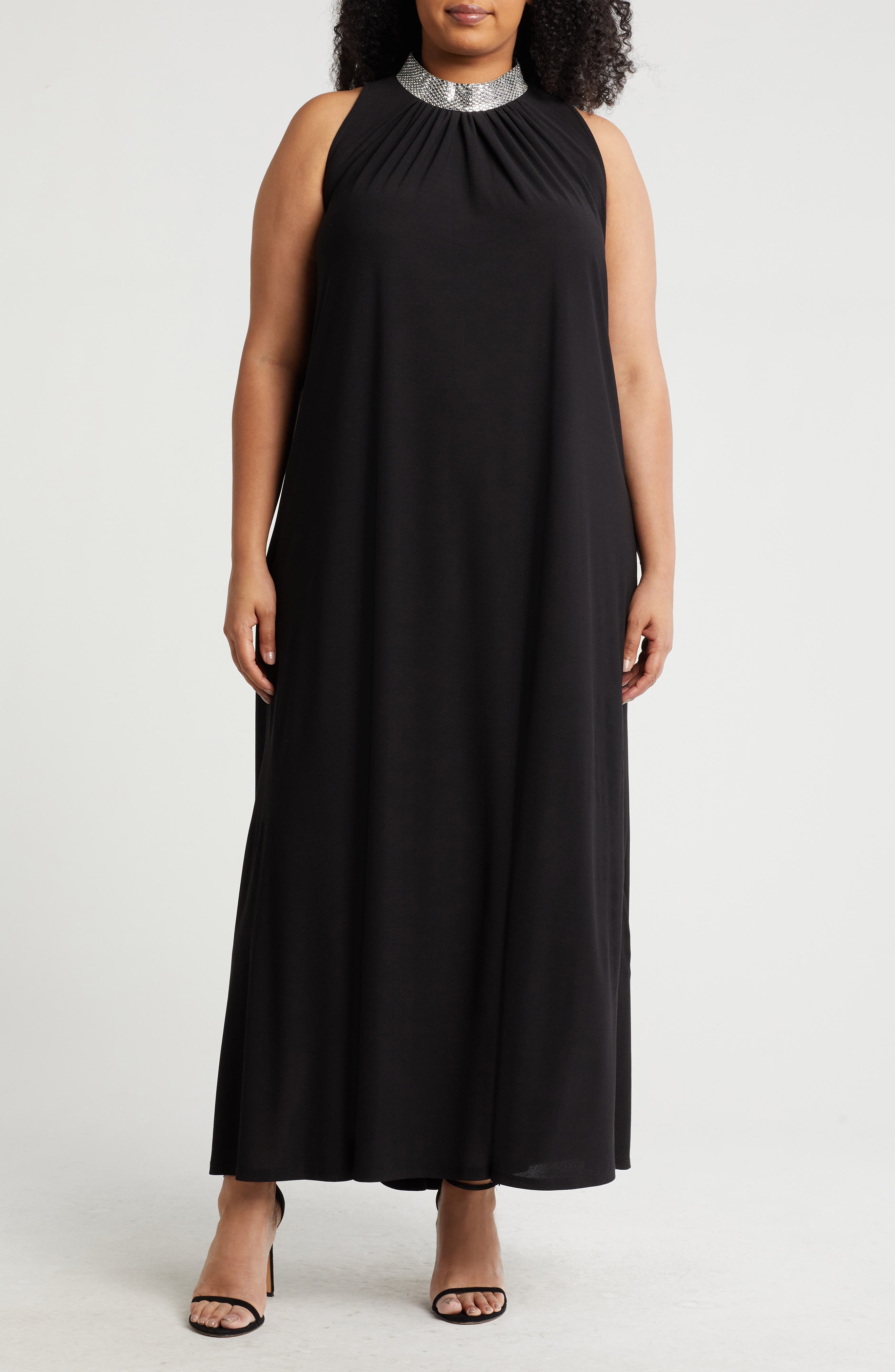 Marina Embellished Mock Neck Jersey Maxi Dress