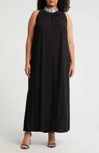 Marina Embellished Mock Neck Jersey Maxi Dress