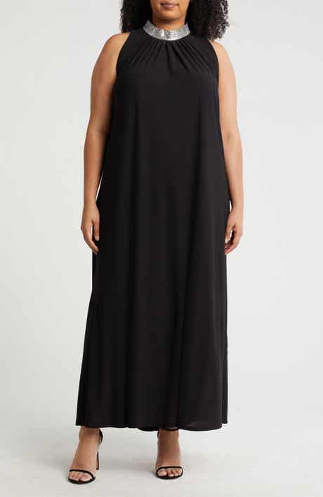 Marina Embellished Mock Neck Jersey Maxi Dress