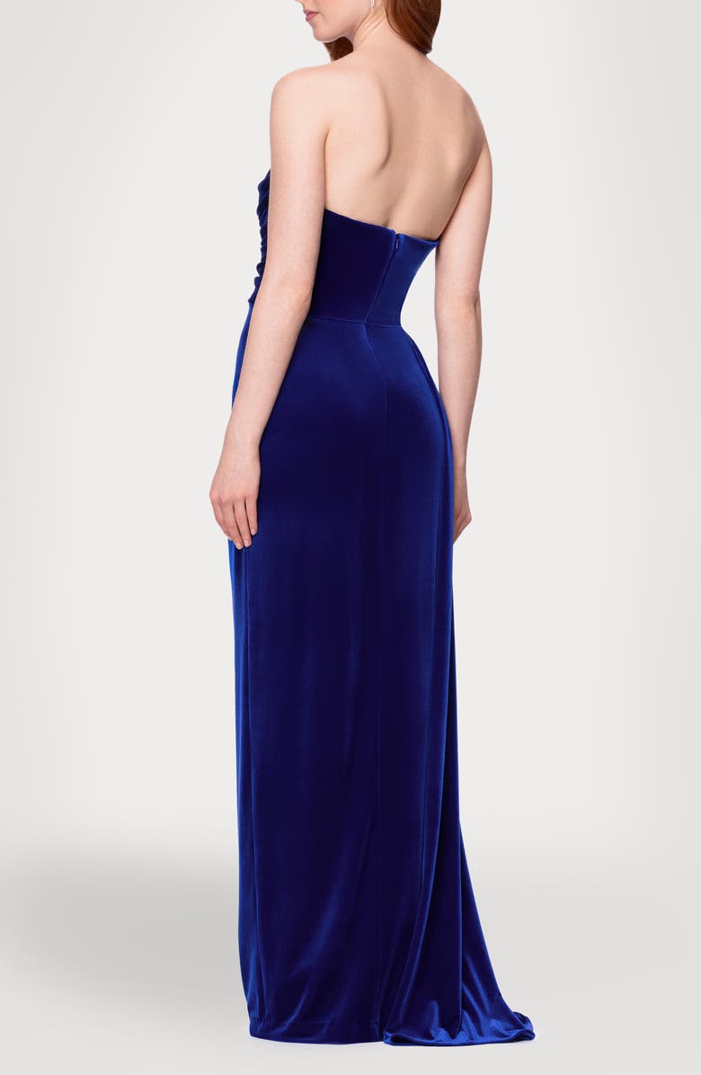 Blondie Nites Drape Strapless Velvet Gown, Alternate, color, Sapphire