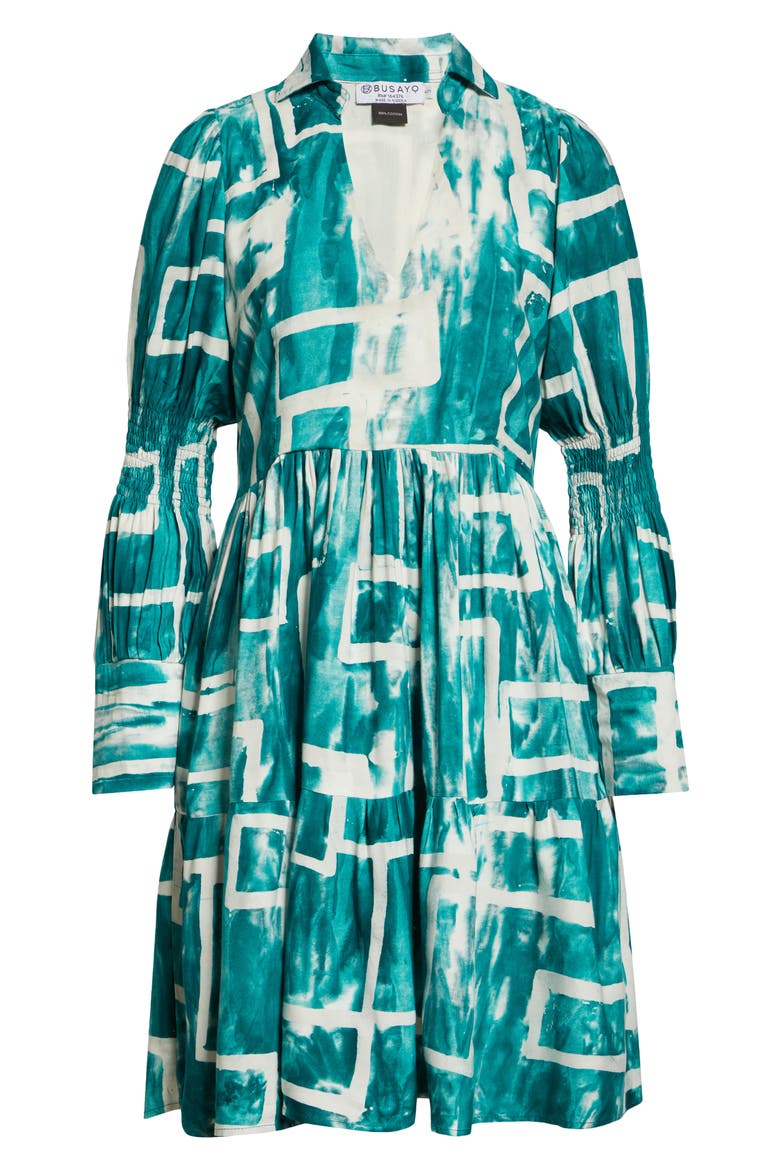 Wande Long Sleeve A-Line Dress, Alternate, color, WHITE/ GREEN