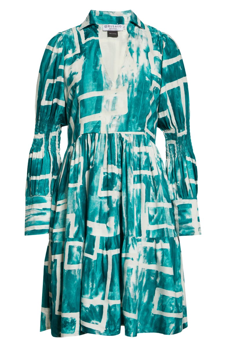 BUSAYO Wande Long Sleeve A-Line Dress, Alternate, color, White/ Green