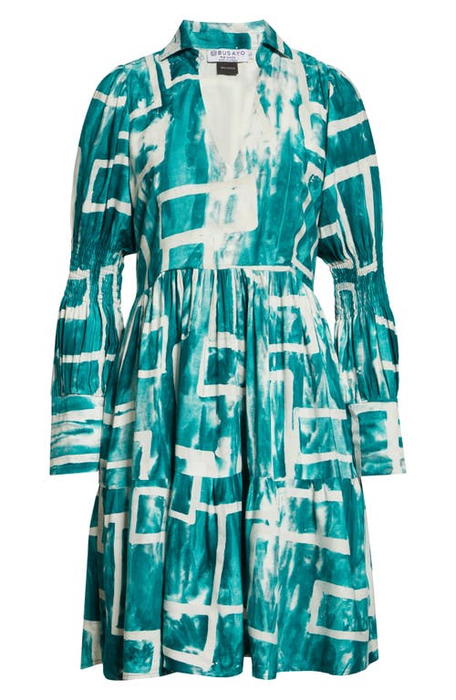 Busayo Wande Long Sleeve A-line Dress In White/green