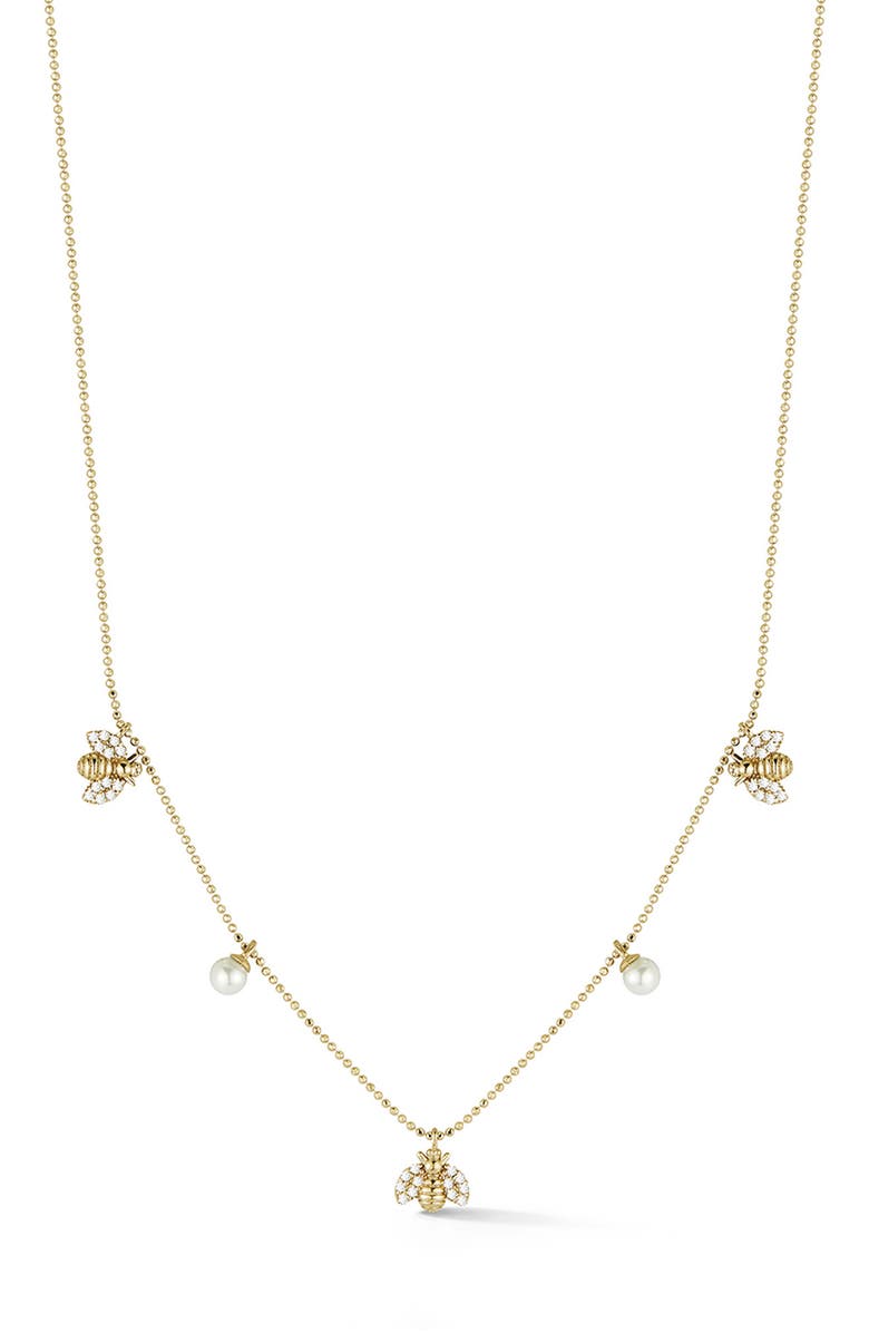 GLAZE JEWELRY Pearl & Cubic Zirconia Bee Charm Necklace, Main, color, Gold
