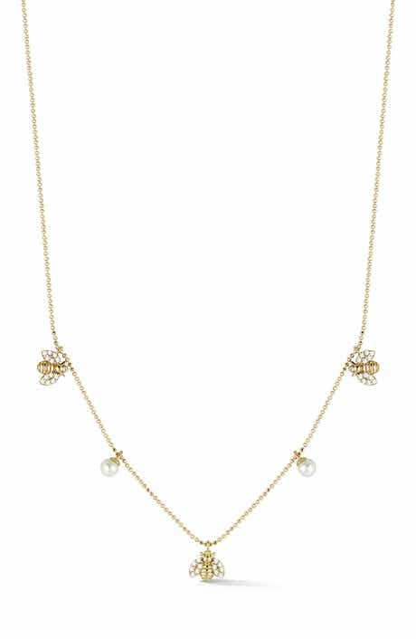 GLAZE JEWELRY Pearl & Cubic Zirconia Bee Charm Necklace