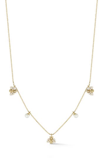 Glaze Jewelry Pearl & Cubic Zirconia Bee Charm Necklace In White