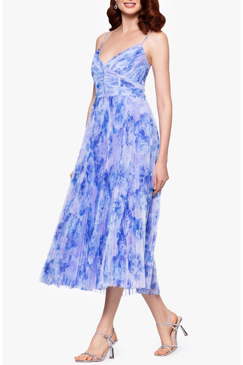 Floral Print Corset Bodice Pleated Tulle Midi Cocktail Dress, Alternate, color, MIDI TULLE CORSET DRESS