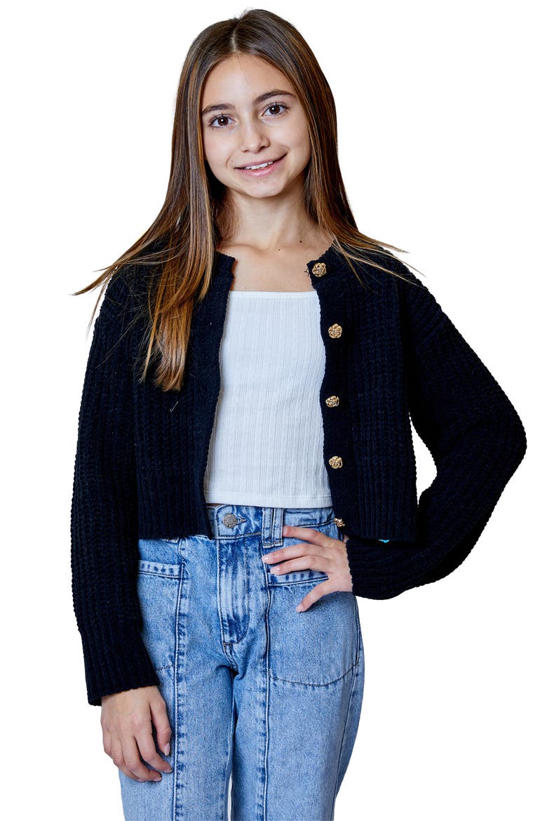 Kids' Solid Cardigan, Alternate, color, BLACK COMBO