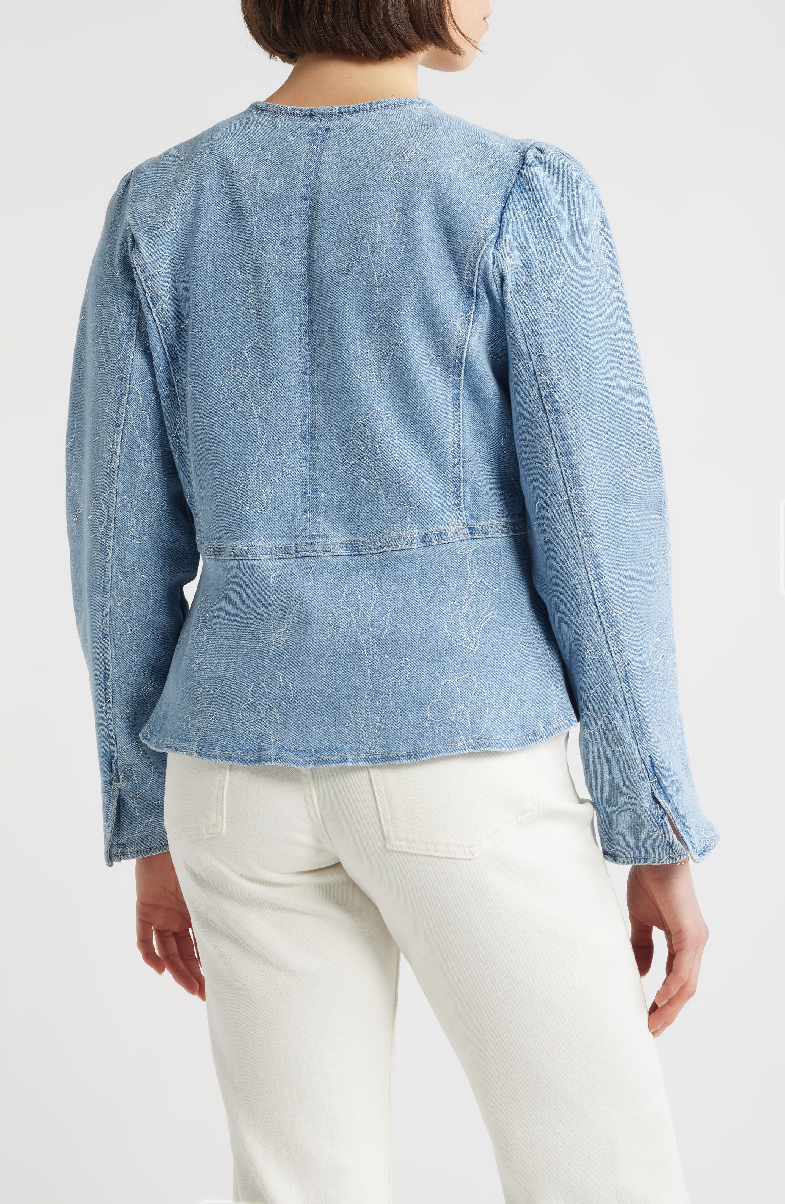 Embroidered Peplum Denim Jacket - image 2