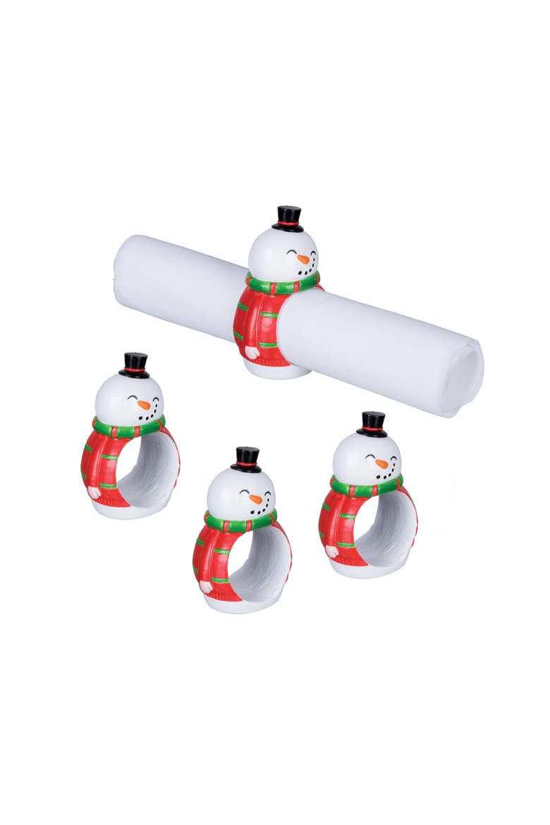 Snowman Napkin Rings Set of 4, Main, color, Red