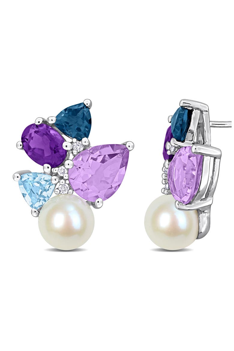 7-7.5mm Cultured Freshwater Pearl & Diamond Stud Earrings - 0.06ct., Main, color, PURPLE MULTI
