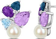 DELMAR 7-7.5mm Cultured Freshwater Pearl & Diamond Stud Earrings - 0.06ct.