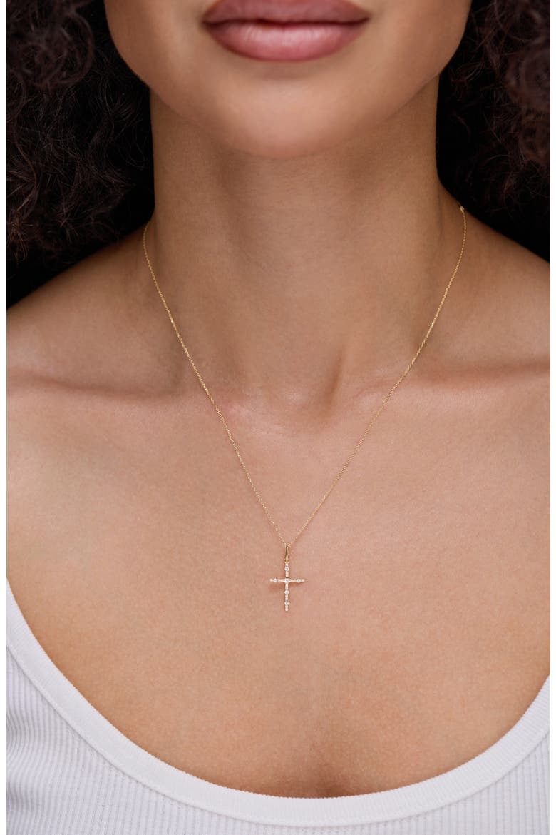 Solstice Diamond Petite Cross Pendant, Alternate, color, 18K YELLOW GOLD