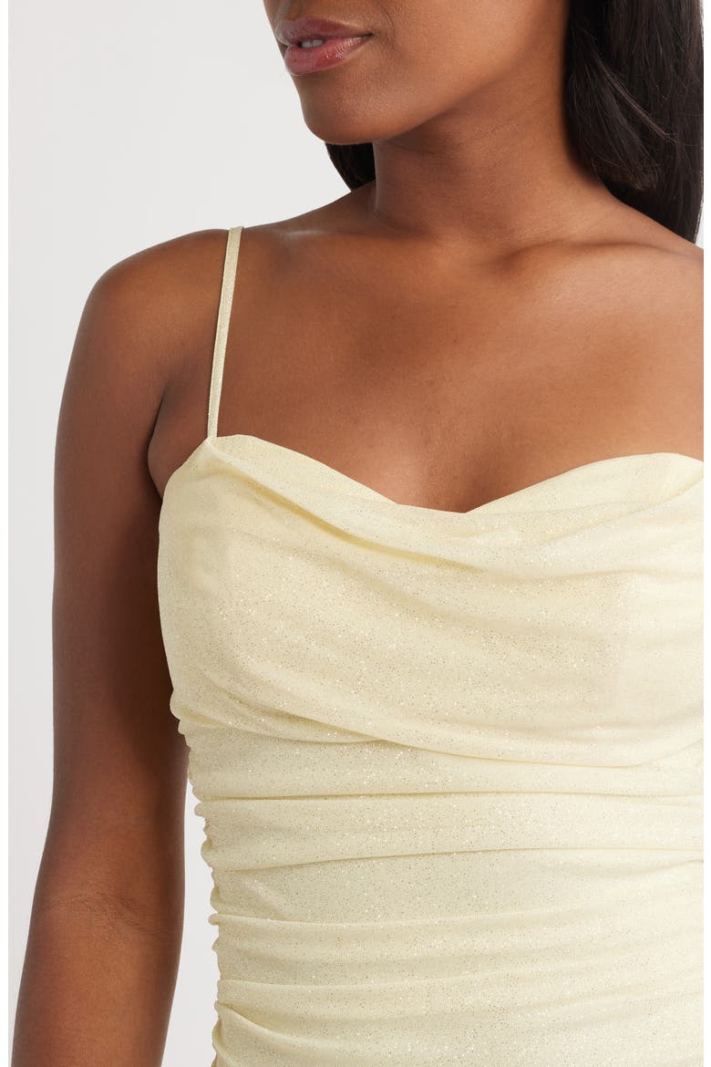 Metallic Ruched Cocktail Minidress, Alternate, color, BUTTER