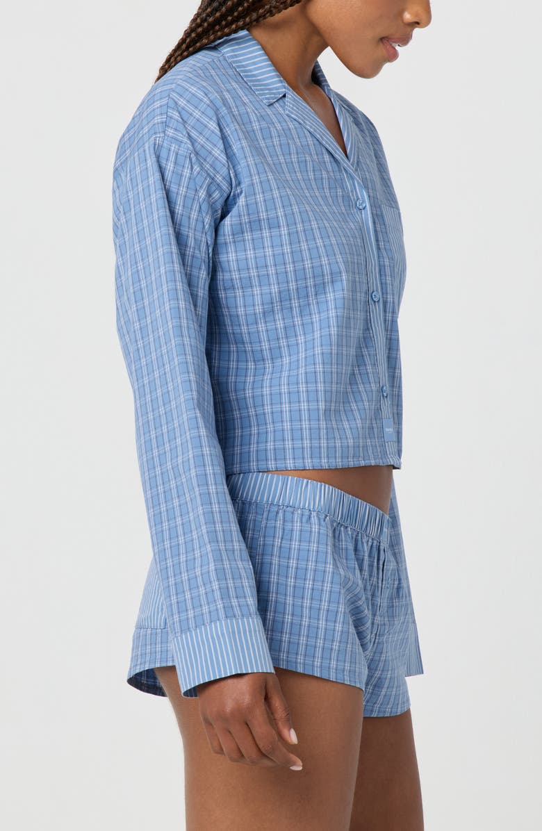 Florence by Mills Micro Plaid Crop Stretch Cotton Button-Up Shirt, Alternate, color, Vintage Blue Plaid