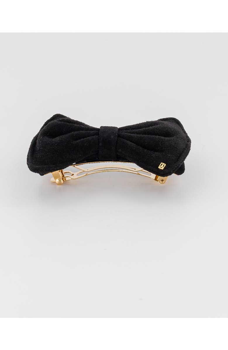 Alexandre de Paris Suede hair bow barette, Alternate, color, Black