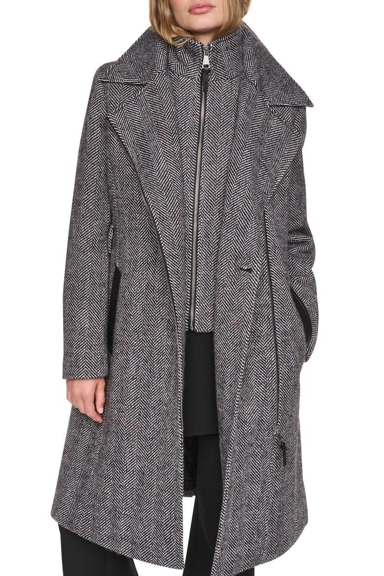 Herringbone Wool Blend Coat with Bib, Alternate, color, HERRINGBONE