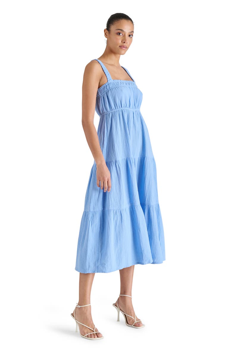 Steve Madden Alissa Tiered Cotton Gauze Midi Sundress, Alternate, color, Vista Blue