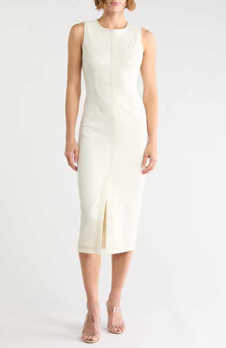 Sleeveless Faux Suede Sheath Midi Dress