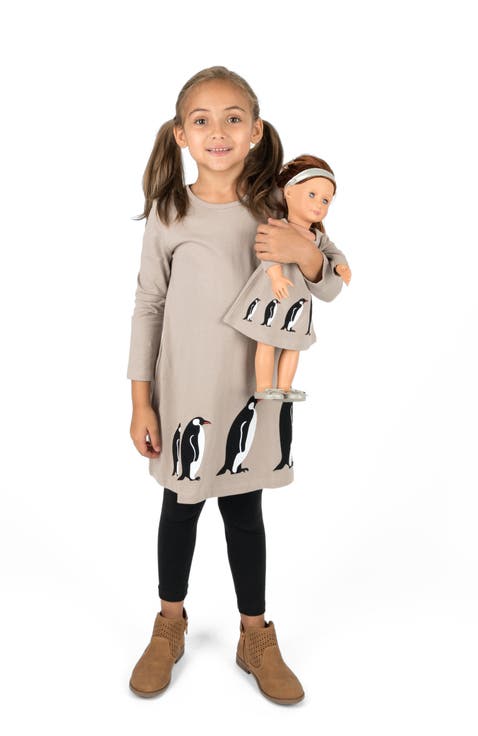 Girls Cotton Dress with Matching Doll Dress, Printed Design