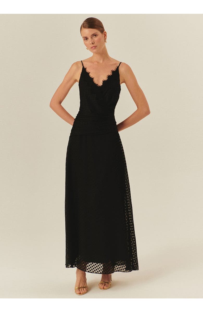 Exquise Emely Sleeveless Polka Dot Maxi Dress, Main, color, Black